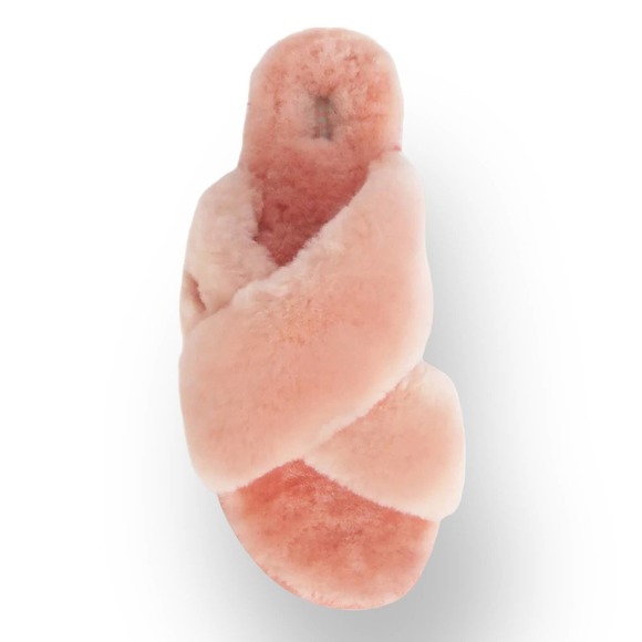 Ugg Fuzzette Beverly Pink Criss Cross Strap Fur NIB Slippers Size 5 - Picture 10 of 12